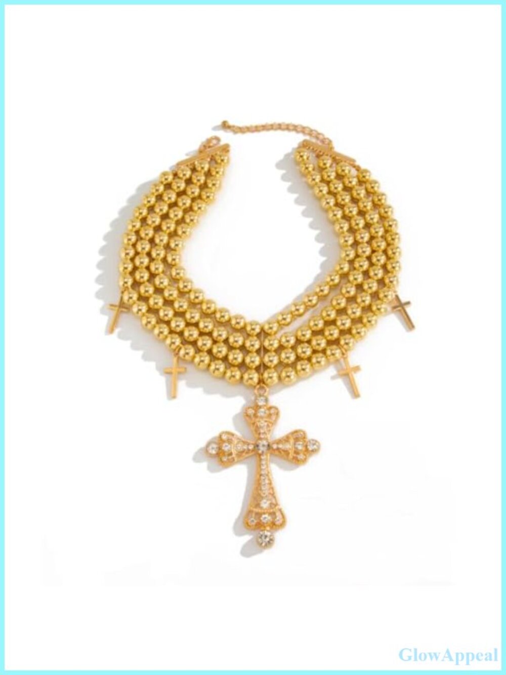 Chunky Cross Statement Necklace Pearl Beaded Layered Choker CZ Crystal Pendant